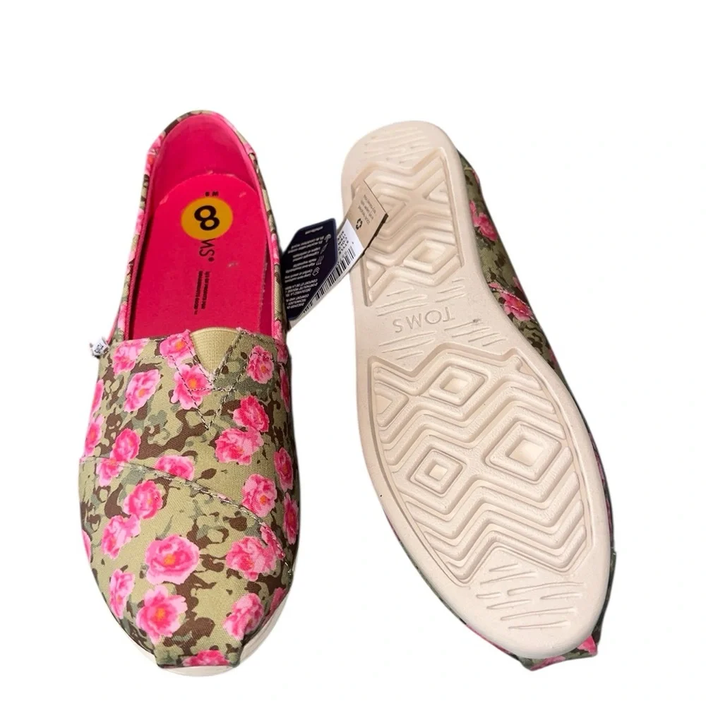 NWT Toms Alpargata Womens Floral Print Espadrilles In Green Floral Camo Multi